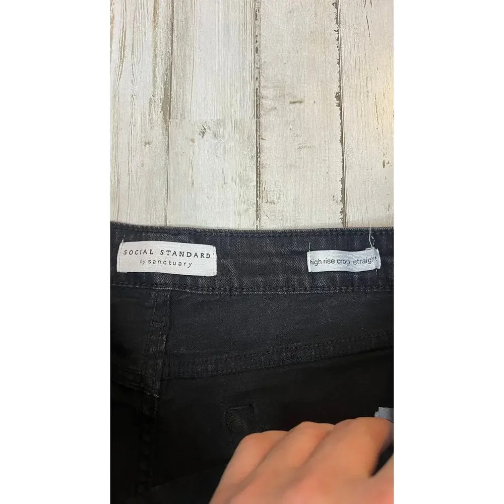 Social Standard by Sanctuary Women's 12 High Rise Crop Straight Leg Black Jeans - Picture 3 of 5